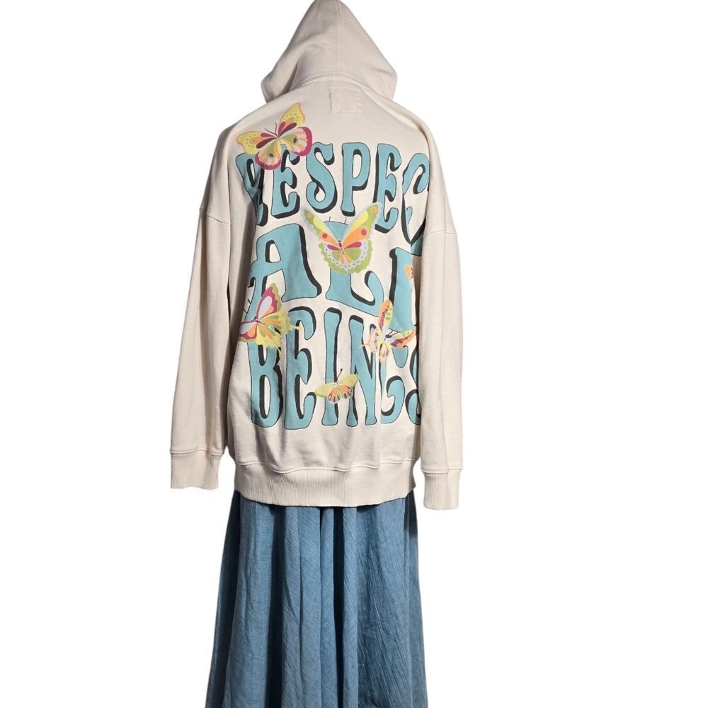 American Eagle Graphic Cream Oversized Hoodie Sweatshirt